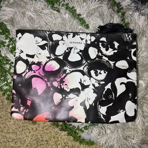 -🌼3/$30🌼Sephora Abstract Black and Pink Makeup Bag ( 13x 10 Inch )